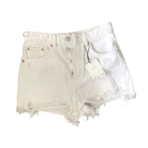 NEW Zara White Denim Short Shorts Size 4  Distressed High Waist 36 Join Life